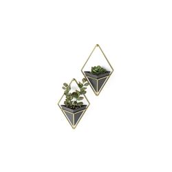 Set di 2 fioriere da parete in resina nera e oro, 11 x 7 x 19 cm | Trigg