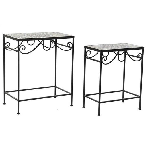 Set de 2 Mesas Auxiliares de Jardín de Hierro forjado y Cerámica Azul/Verde, 48x30x58 cm