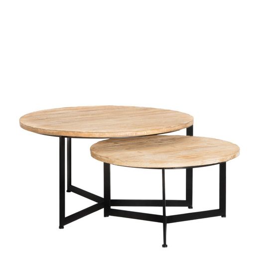 Set de 2 mesas auxiliares de madera, L. 61x61x33,5 S. 76x76x41,5 cm