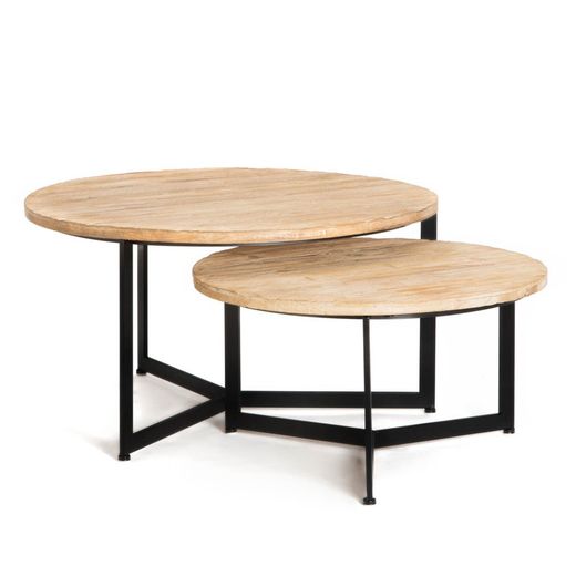 Set of 2 wooden side tables, Ø76x41.5 cm