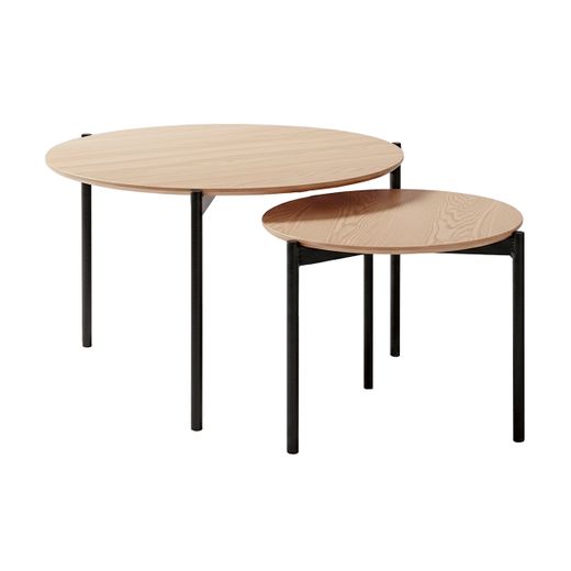 Set de 2 mesas auxiliares de madera y metal en color roble y negro, 70 - 50 x 70 - 50 x 50 - 45 cm | Sucre