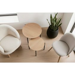 Set de 2 mesas auxiliares de madera y metal en color roble y negro, 70 - 50 x 70 - 50 x 50 - 45 cm | Sucre