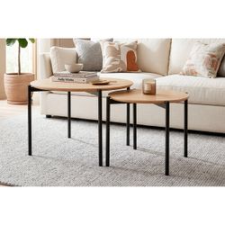 Set de 2 mesas auxiliares de madera y metal en color roble y negro, 70 - 50 x 70 - 50 x 50 - 45 cm | Sucre