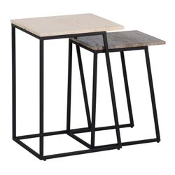 Lot de 2 tables d'appoint en marbre et fer crème, marron et noir, 45 x 35 x 63,5 cm