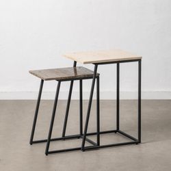Lot de 2 tables d'appoint en marbre et fer crème, marron et noir, 45 x 35 x 63,5 cm