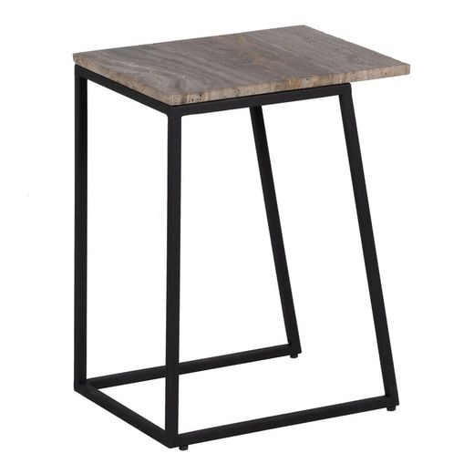 Lot de 2 tables d'appoint en marbre et fer crème, marron et noir, 45 x 35 x 63,5 cm