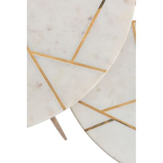 Set van 2 wit/gouden bijzettafels van marmer en metaal, Ø46x56 cm