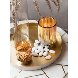 Set van 2 wit/gouden bijzettafels van marmer en metaal, Ø46x56 cm