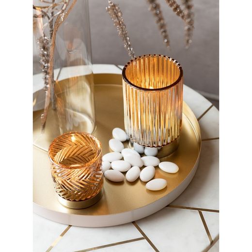 Set van 2 wit/gouden bijzettafels van marmer en metaal, Ø46x56 cm