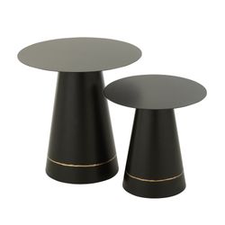 Set de 2 mesas auxiliares de metal en negro y dorado | Plancha