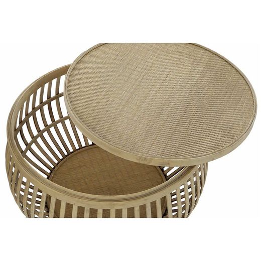 Set of 2 Rattan and Bamboo Side Tables, Ø51x33cm