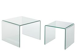 Set of 2 Transparent Glass Side Tables, 65x65x49 cm