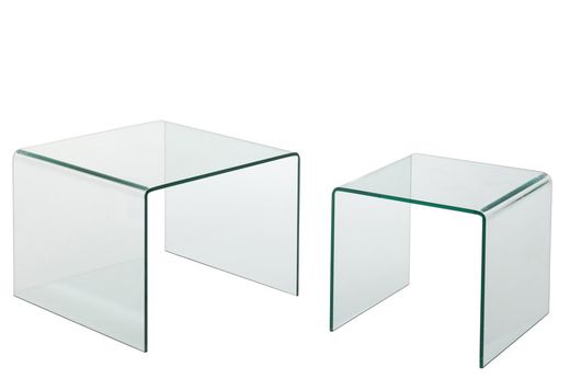 Lot de 2 tables d'appoint en verre transparent, 65x65x49 cm