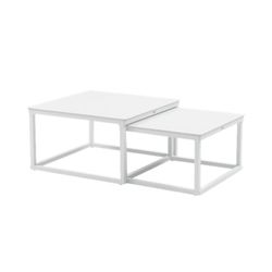 Set di 2 tavolini da esterno in alluminio e porcellana nei colori bianco e beige | Silai