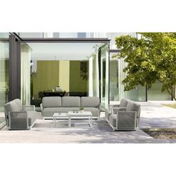 Garden sofa set made of aluminum, nautical rope, and white and gray fabric | Silai M