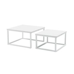 Set di 2 tavolini da esterno in alluminio e porcellana nei colori bianco e beige | Silai