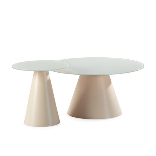 Set de 2 mesas centro redondas de cristal y metal en beige, 80/45 x 80/45 x 40/45 cm | Vida