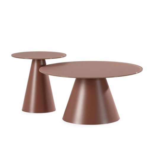 Set de 2 mesas centro redondas de cristal y metal en terracota, 80/45 x 80/45 x 40/45 cm | Vida