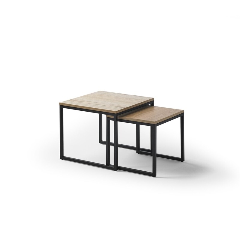 YIZHE Set di 2 Tavolini Sovrapponibili Tavolini Industriali Tavolino Quadrato Legno 