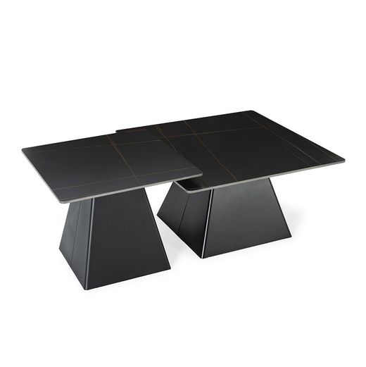 Set aus 2 quadratischen Couchtischen aus Kunststein und Metall in Schwarz, 80-60 x 80-60 x 43-48 cm | Merve