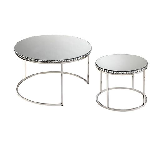 Set de 2 Tables Basses Acier et Verre Miroir Dualis, Ø81x49cm