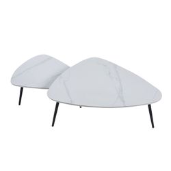 Set van 2 salontafels van keramiek en metaal in zwart en wit, 150 x 80 x 35 cm | Ibiza