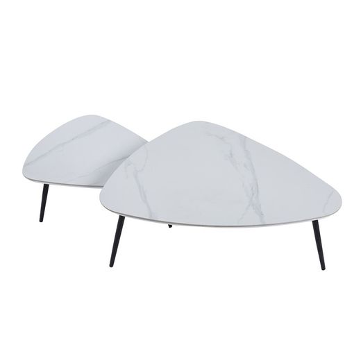 Set van 2 salontafels van keramiek en metaal in zwart en wit, 150 x 80 x 35 cm | Ibiza