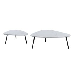Set van 2 salontafels van keramiek en metaal in zwart en wit, 150 x 80 x 35 cm | Ibiza