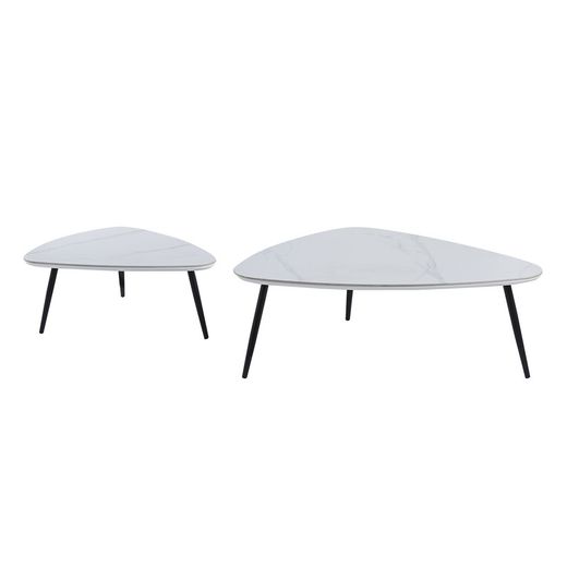 Set van 2 salontafels van keramiek en metaal in zwart en wit, 150 x 80 x 35 cm | Ibiza