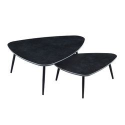 Set van 2 salontafels van keramiek en metaal in zwart, 150 x 80 x 35 cm | Vulcaan