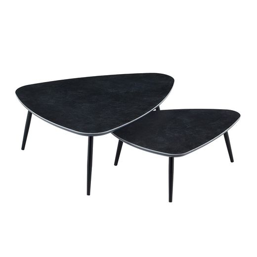 Set van 2 salontafels van keramiek en metaal in zwart, 150 x 80 x 35 cm | Vulcaan