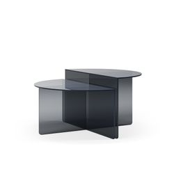 Set van 2 salontafels van gehard glas in blauwgrijs, 80 x 80 x 43 cm | Velta