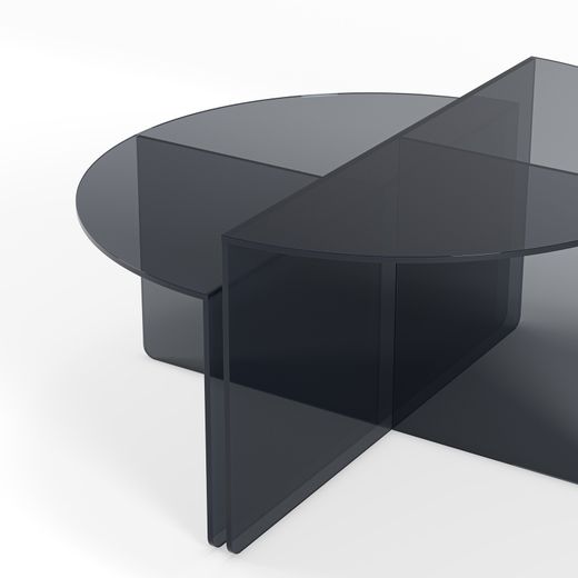 Set van 2 salontafels van gehard glas in blauwgrijs, 80 x 80 x 43 cm | Velta