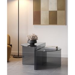 Set van 2 salontafels van gehard glas in blauwgrijs, 80 x 80 x 43 cm | Velta