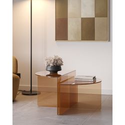 Set van 2 salontafels van gehard glas in bruin, 80 x 80 x 43 cm | Velta