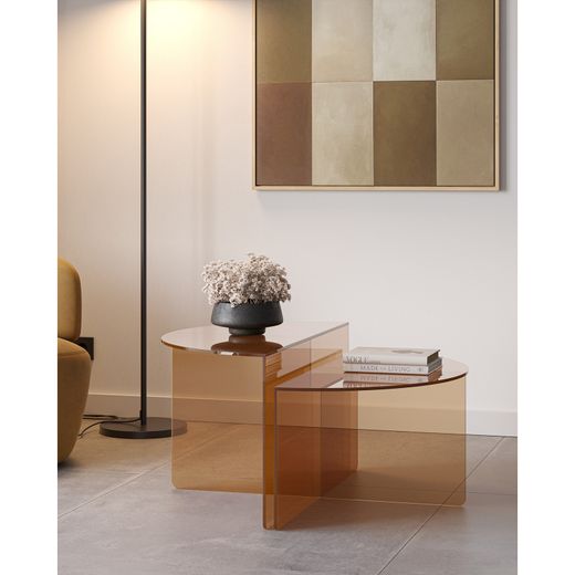 Set van 2 salontafels van gehard glas in bruin, 80 x 80 x 43 cm | Velta