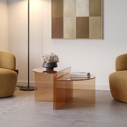 Set van 2 salontafels van gehard glas in bruin, 80 x 80 x 43 cm | Velta