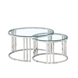 Set of 2 glass and steel coffee tables ø80 x 42 cm