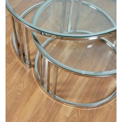 Set of 2 glass and steel coffee tables ø80 x 42 cm