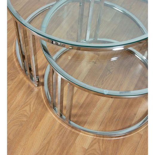 Set of 2 glass and steel coffee tables ø80 x 42 cm