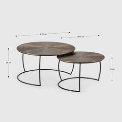 Set aus 2 Couchtischen aus Metall in der Farbe Altgold, 70-54 x 70-54 x 38-34 cm | Selene