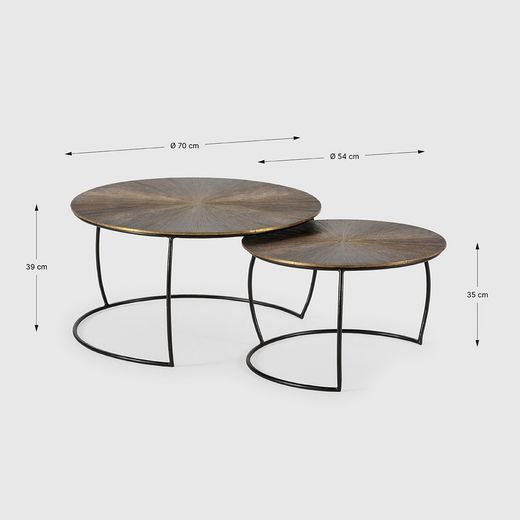 Set aus 2 Couchtischen aus Metall in der Farbe Altgold, 70-54 x 70-54 x 38-34 cm | Selene