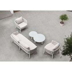 Conjunto de sofás para jardín de aluminio y tejido de olefina en blanco y gris | Attica