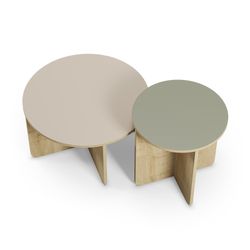 Set aus 2 runden Couchtischen aus Eiche, Creme und Grün, 70 x 70 x 50 cm | Hillary