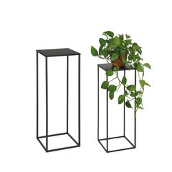 Set di 2 supporti per piante in metallo nero, 28x28x70 cm
