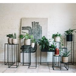 Set di 2 supporti per piante in metallo nero, 28x28x70 cm
