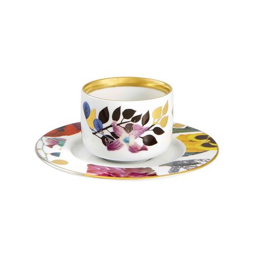 Set of 2 multicolored porcelain coffee cups and saucer, Ø 12.6 x 4.9 cm | Spring