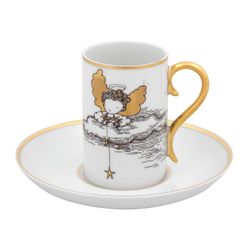 Set de 2 tasses à café en porcelaine blanche et dorée, Ø 12,8 x 7,6 cm | chasser les étoiles