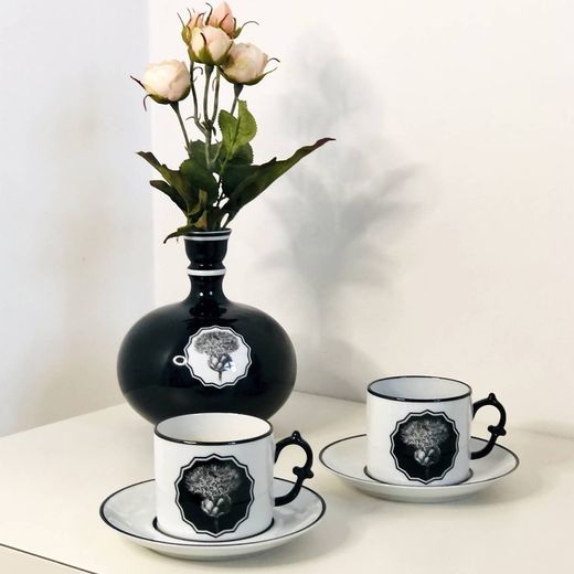 Set of 2 white porcelain teacups and saucers, Ø 14.9 x 6.7 cm | Herbariae Parade