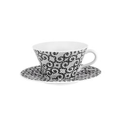 Set di 2 tazze da tè e piattini in porcellana bianca e nera, Ø 16 x 6,1 cm | Calçada portoghese
